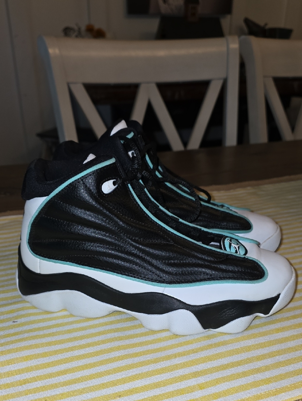 Jordan Pro Strong Bkack And White and Teal Accent High-Top Sneakers